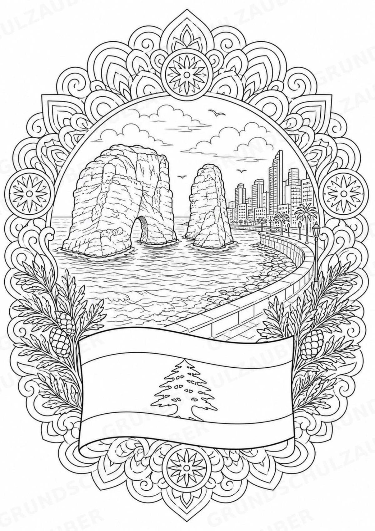 Libanon Mandalas Ausmalbilder – Länder und Kulturen – 15 Malvorlagen – Materialseite 2