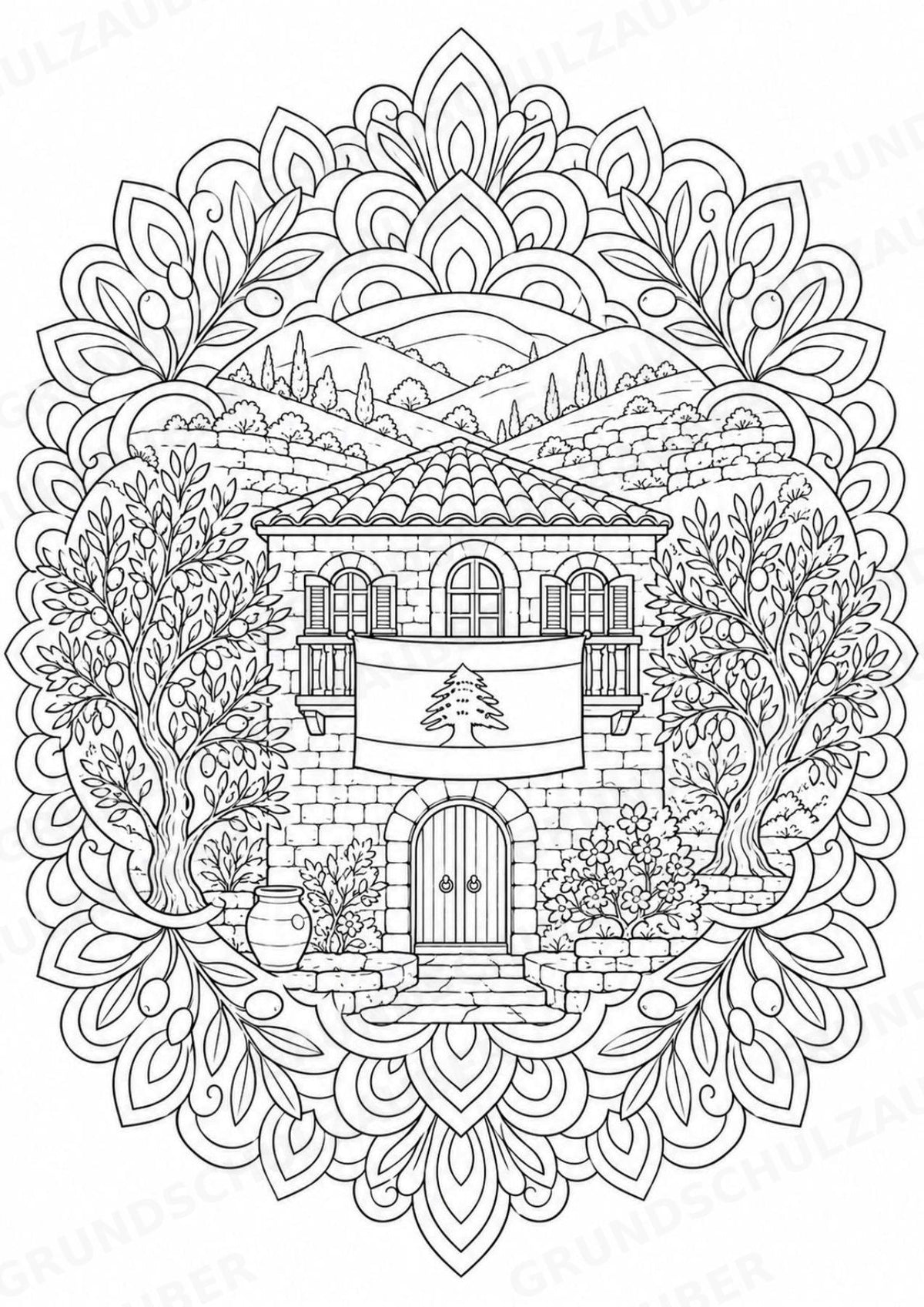Libanon Mandalas Ausmalbilder – Länder und Kulturen – 15 Malvorlagen – Materialseite 8