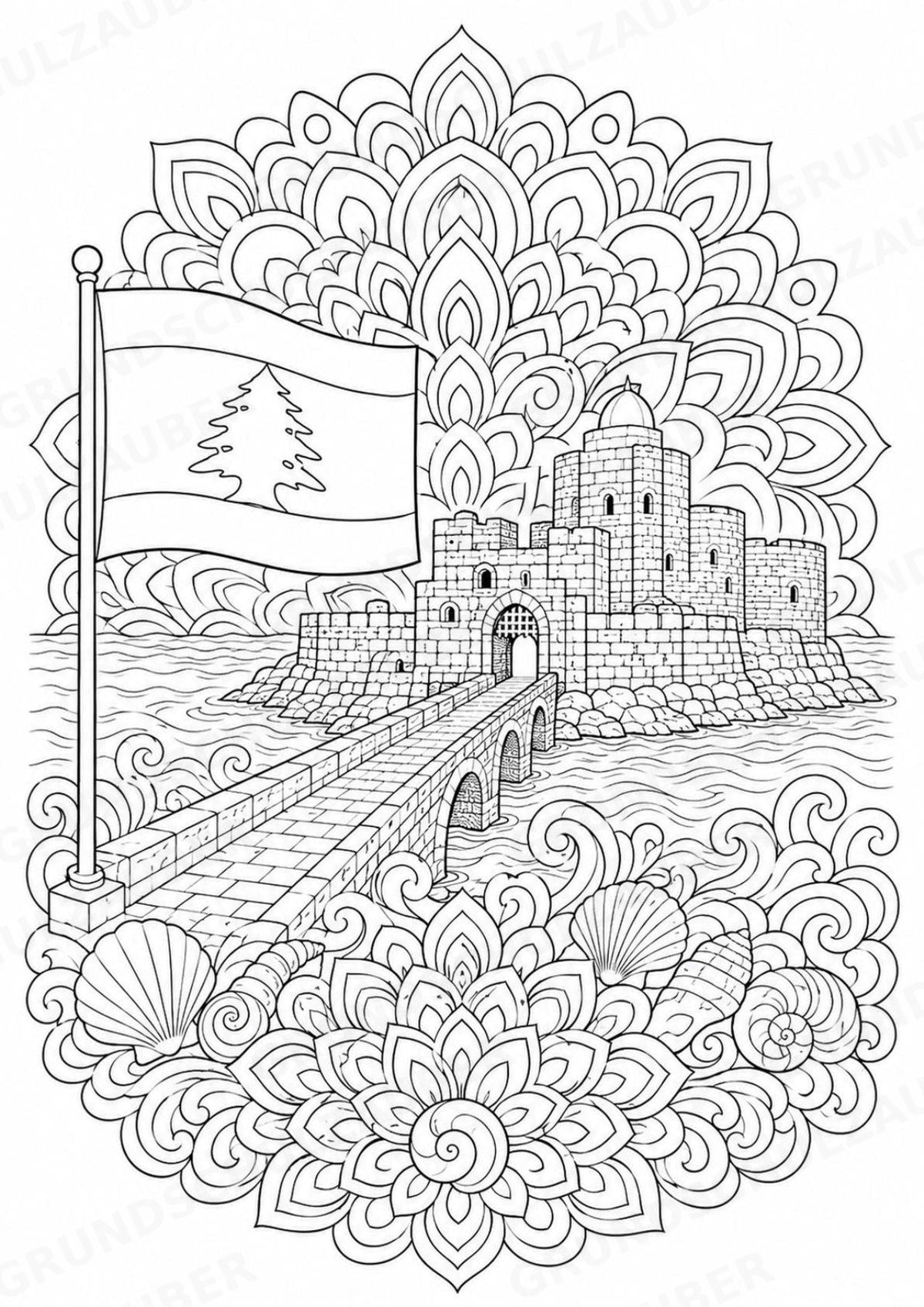 Libanon Mandalas Ausmalbilder – Länder und Kulturen – 15 Malvorlagen – Materialseite 12