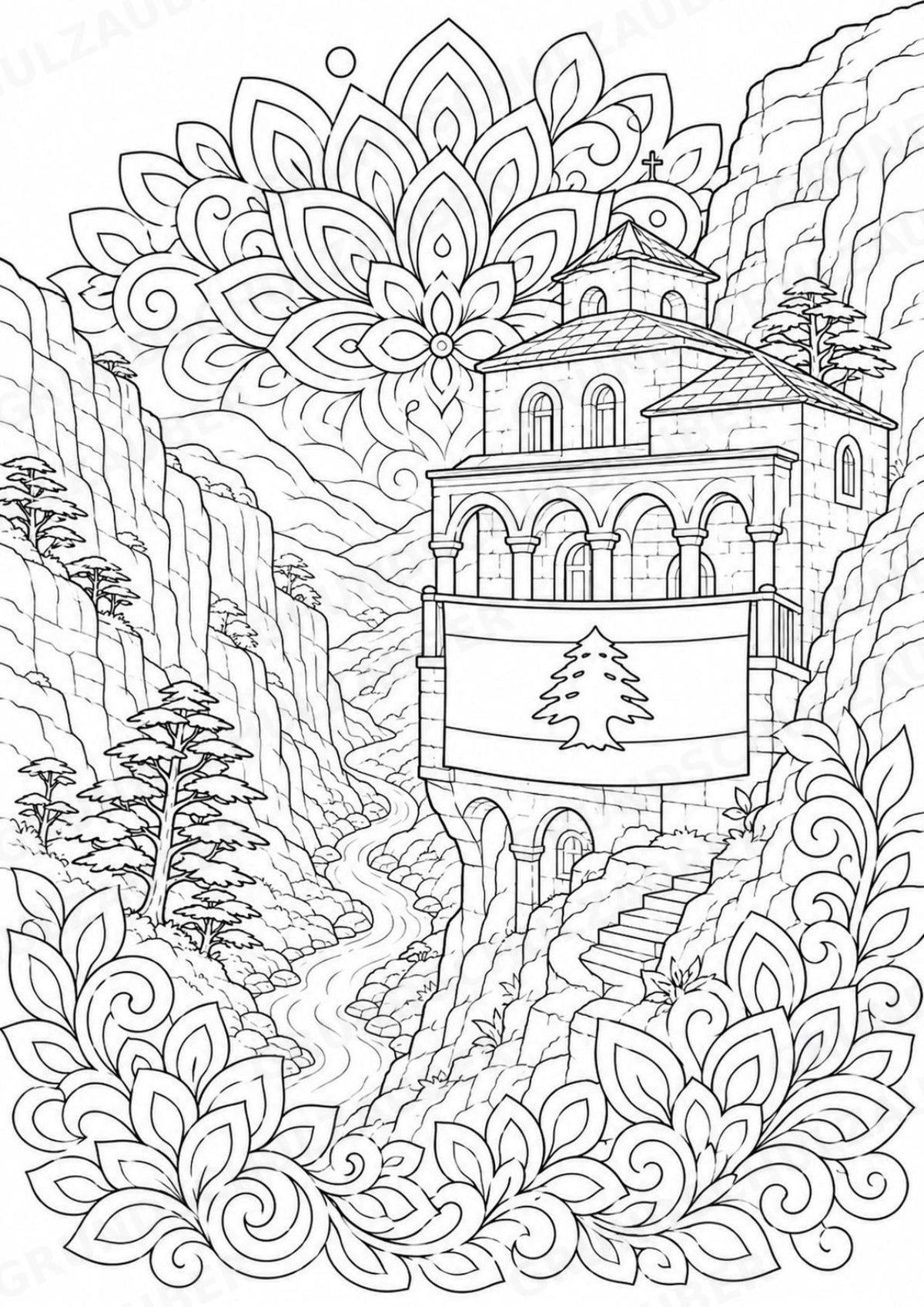 Libanon Mandalas Ausmalbilder – Länder und Kulturen – 15 Malvorlagen – Materialseite 13