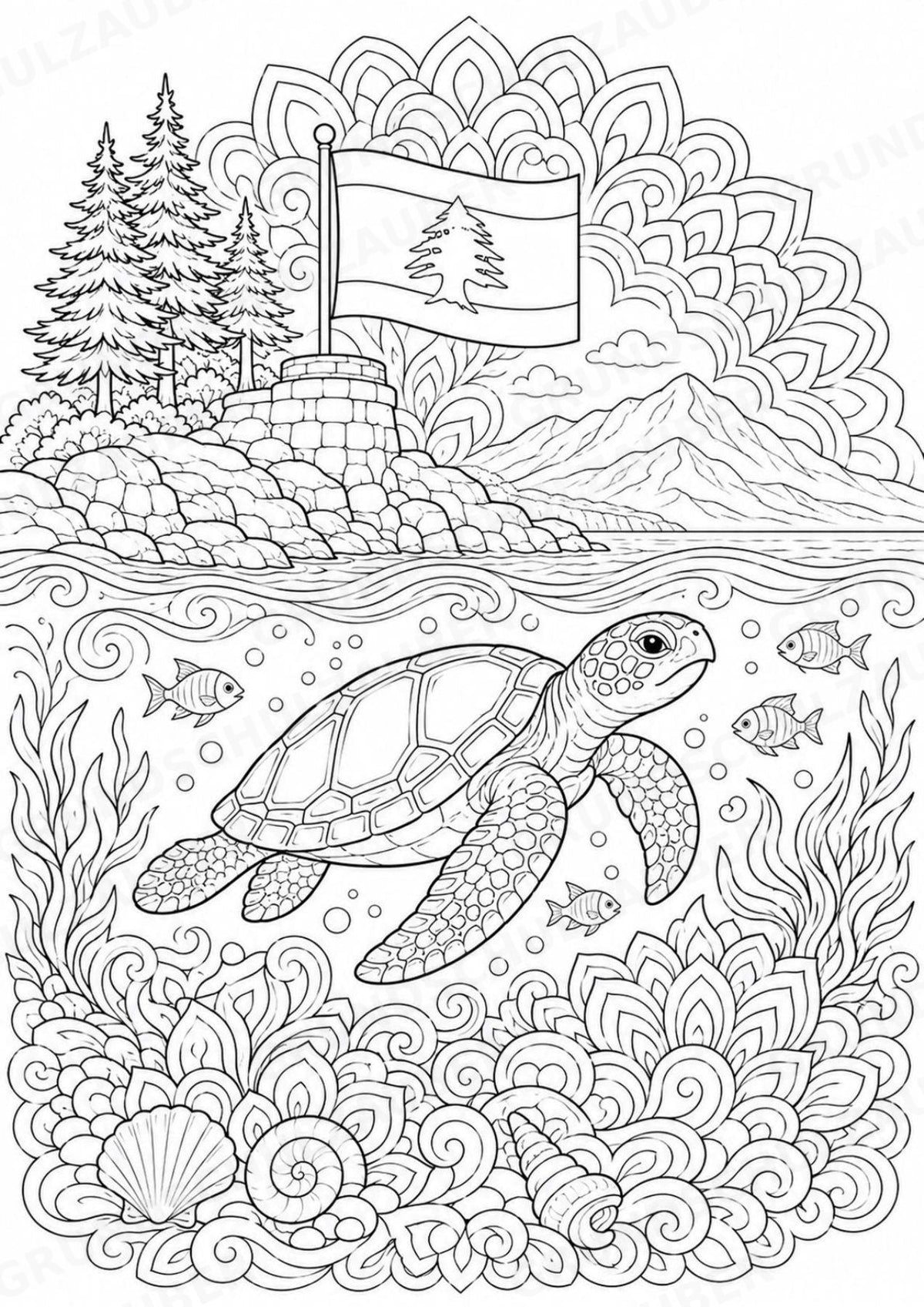 Libanon Mandalas Ausmalbilder – Länder und Kulturen – 15 Malvorlagen – Materialseite 16