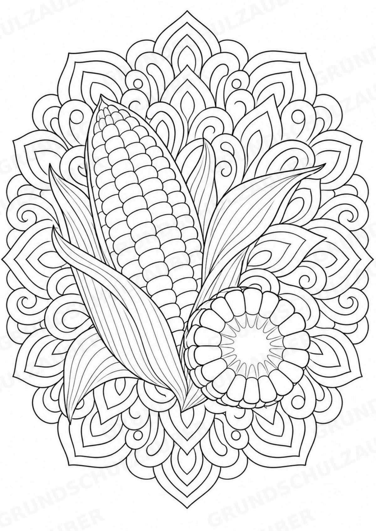 Mais Mandalas Ausmalbilder – Gemüse – 15 Malvorlagen – Materialseite 3