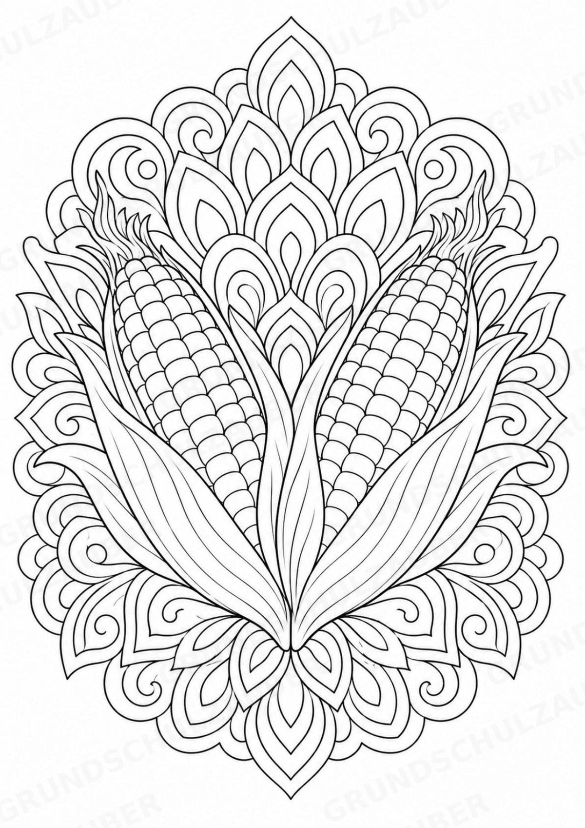Mais Mandalas Ausmalbilder – Gemüse – 15 Malvorlagen – Materialseite 6