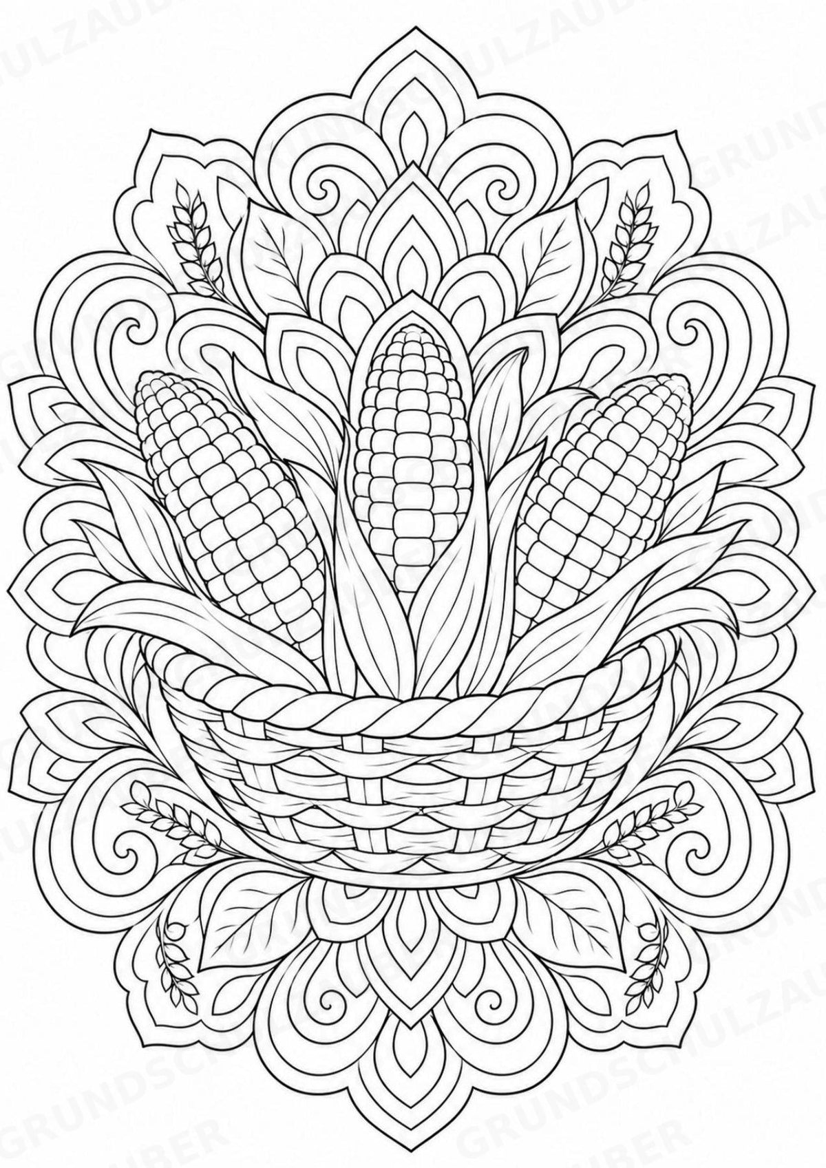Mais Mandalas Ausmalbilder – Gemüse – 15 Malvorlagen – Materialseite 8