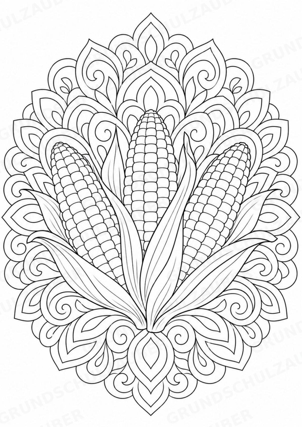 Mais Mandalas Ausmalbilder – Gemüse – 15 Malvorlagen – Materialseite 12