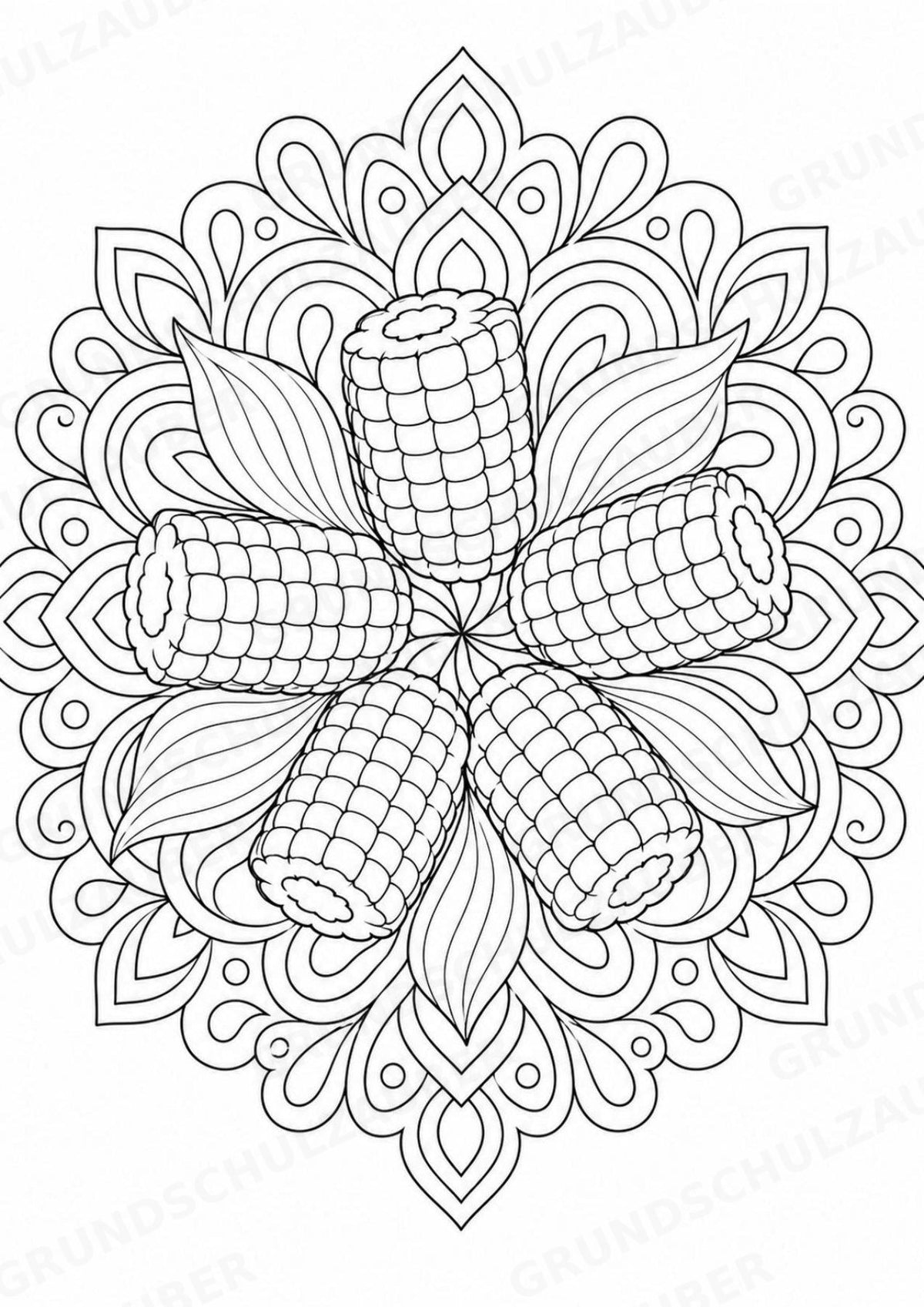 Mais Mandalas Ausmalbilder – Gemüse – 15 Malvorlagen – Materialseite 15