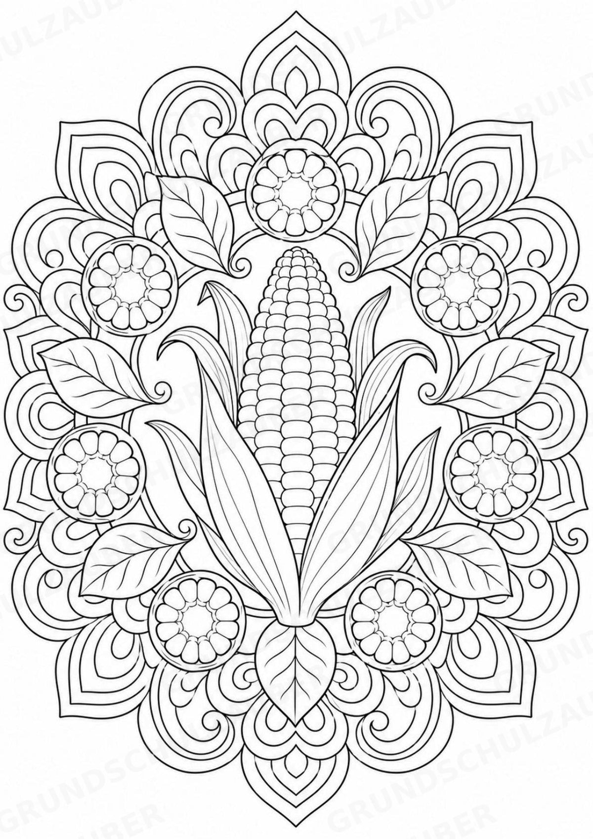 Mais Mandalas Ausmalbilder – Gemüse – 15 Malvorlagen – Materialseite 16