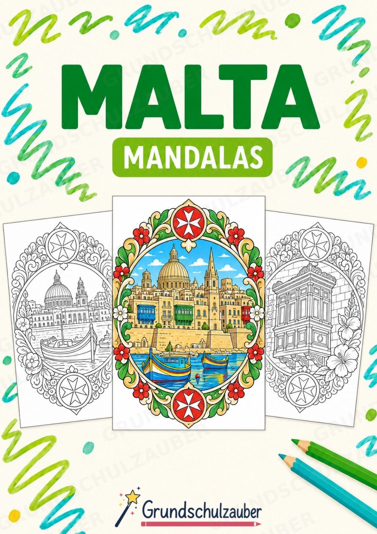 Malta Mandalas Ausmalbilder – Länder und Kulturen – 15 Malvorlagen – Cover