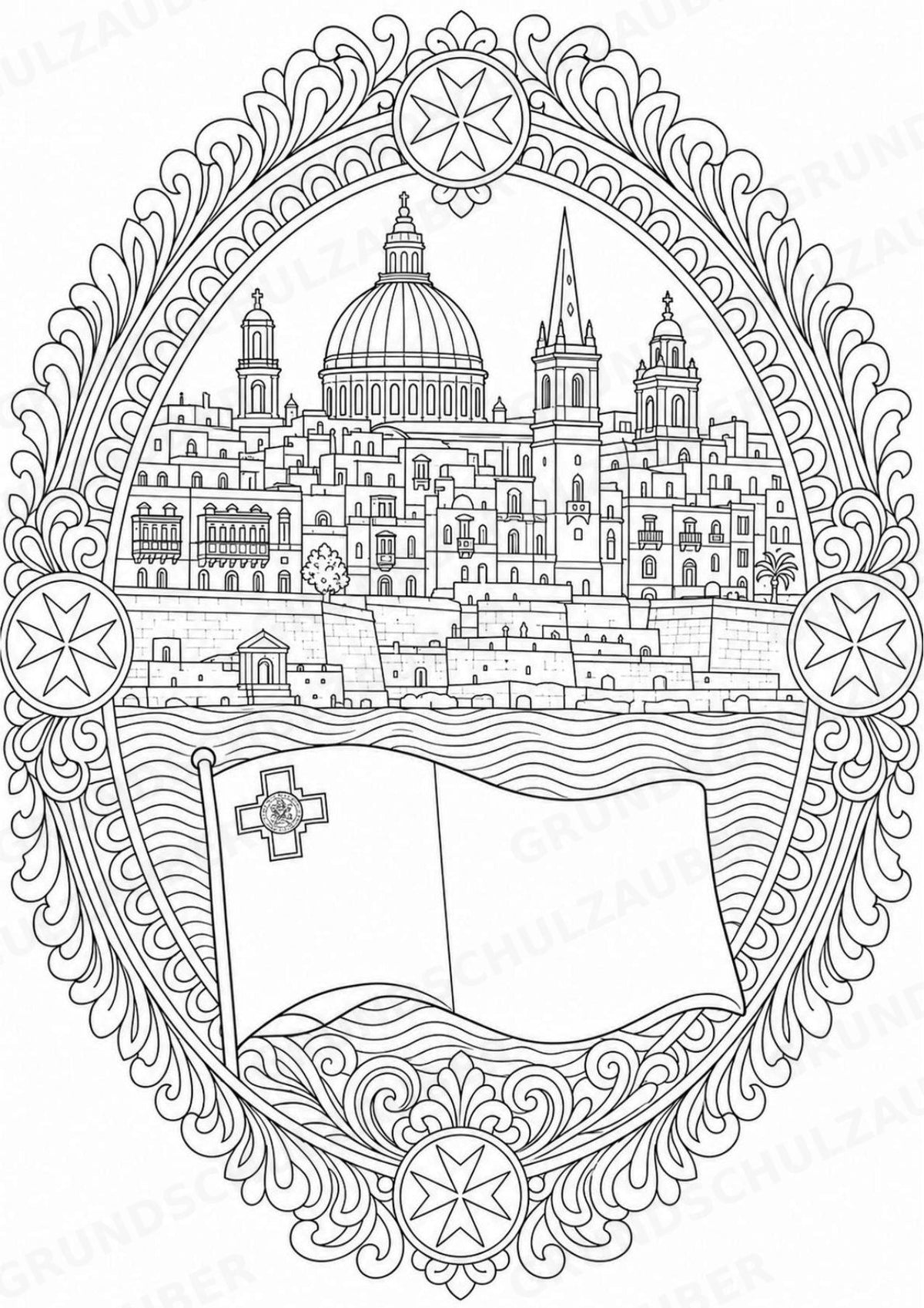 Malta Mandalas Ausmalbilder – Länder und Kulturen – 15 Malvorlagen – Materialseite 2
