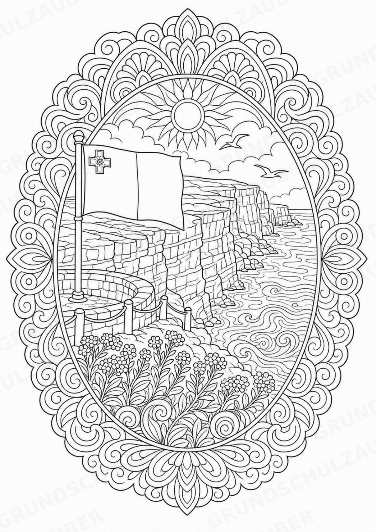 Malta Mandalas Ausmalbilder – Länder und Kulturen – 15 Malvorlagen – Materialseite 14