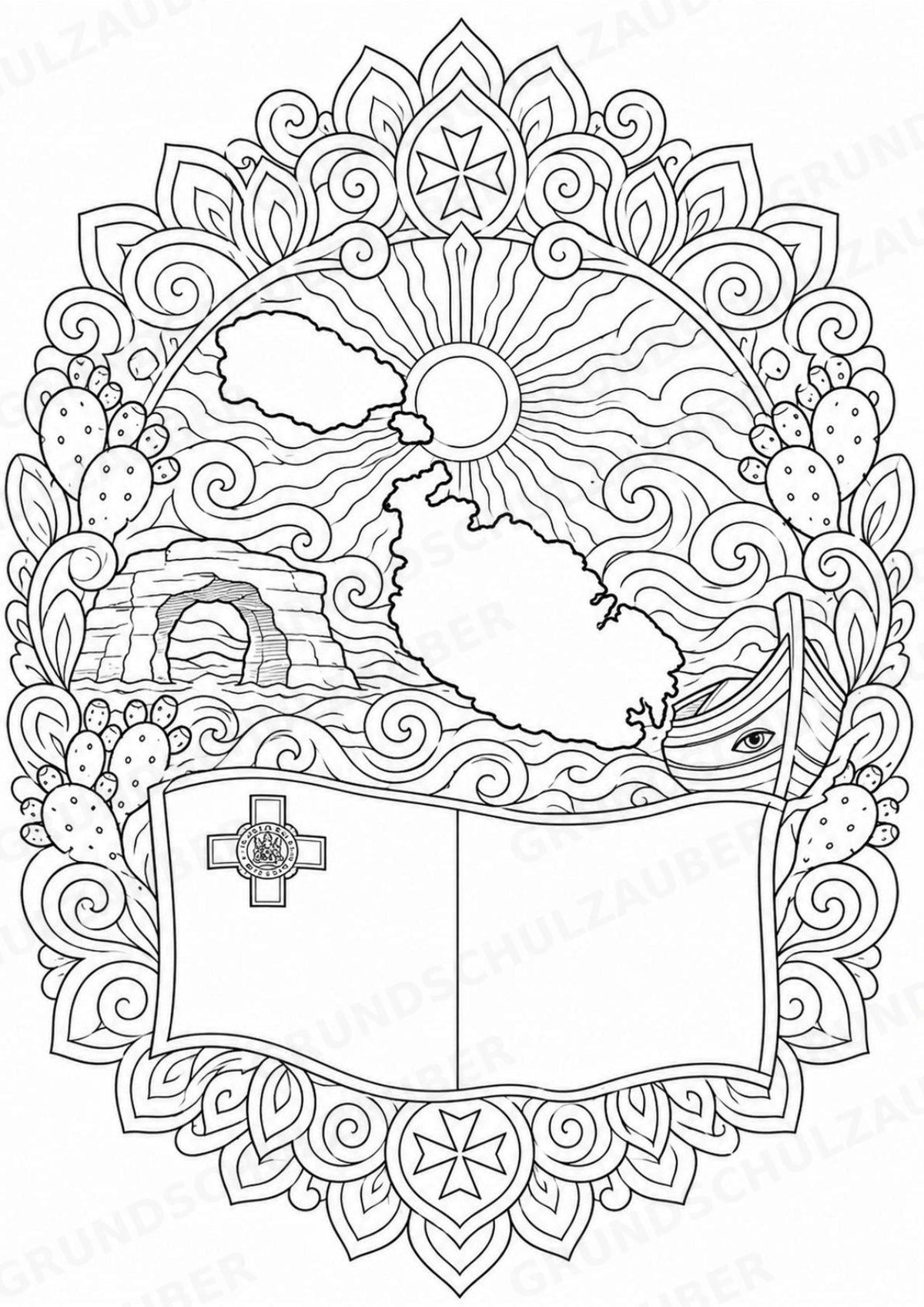 Malta Mandalas Ausmalbilder – Länder und Kulturen – 15 Malvorlagen – Materialseite 16