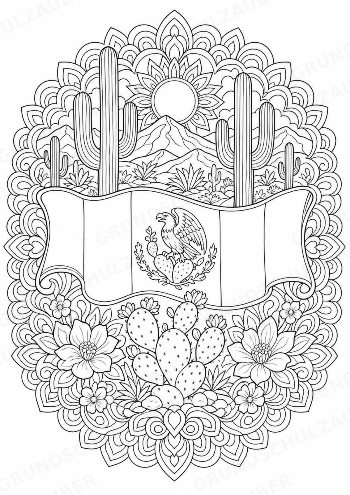 Mexiko Mandalas Ausmalbilder – Länder und Kulturen – 15 Malvorlagen – Materialseite 12