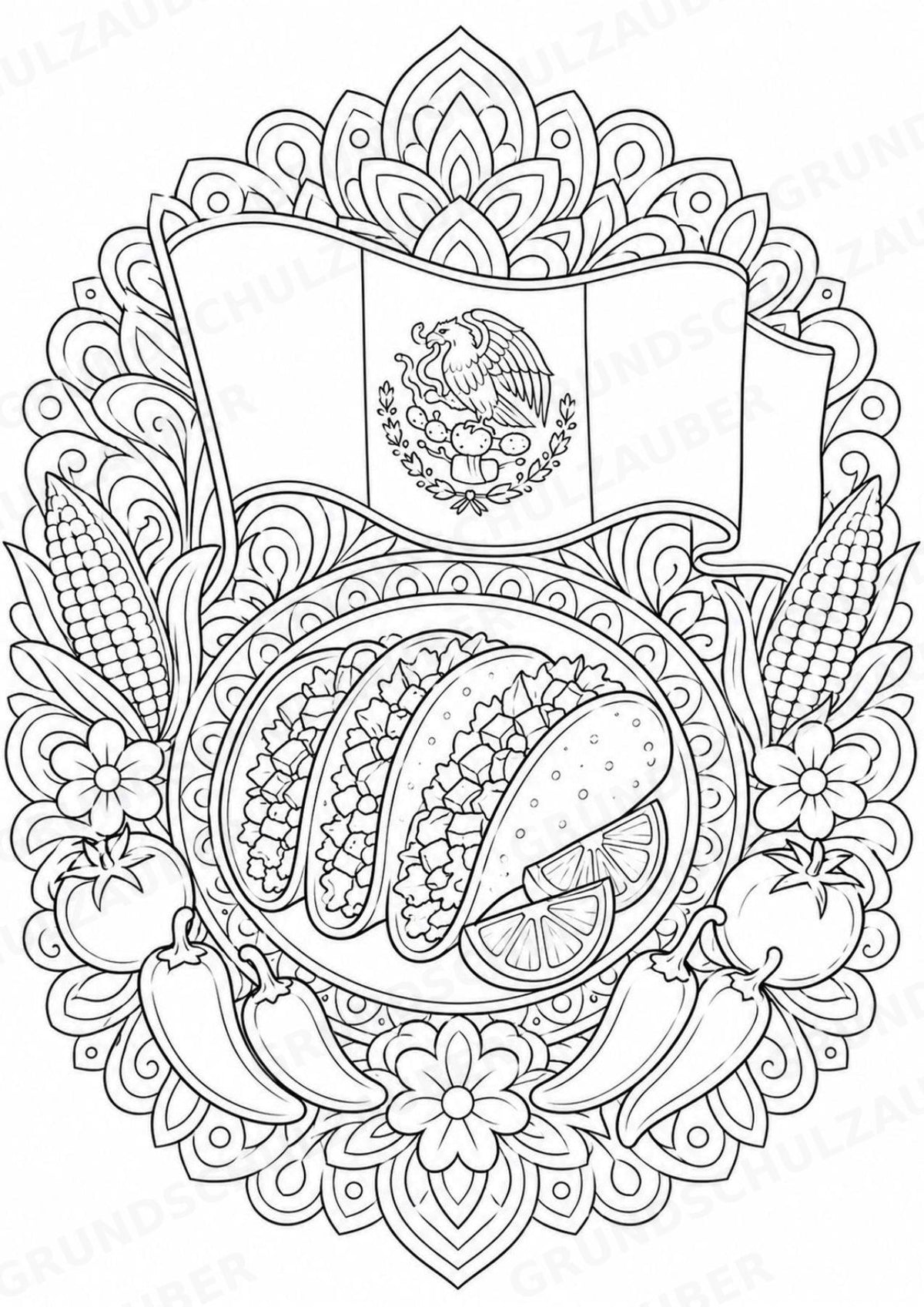Mexiko Mandalas Ausmalbilder – Länder und Kulturen – 15 Malvorlagen – Materialseite 14