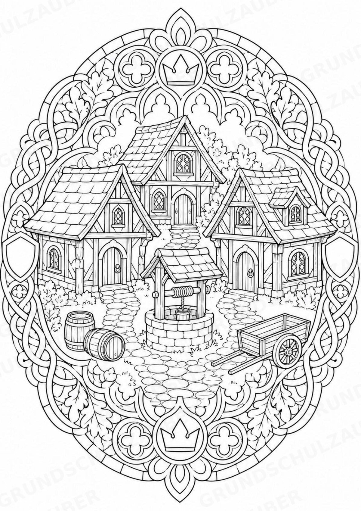 Mittelalter Mandalas Ausmalbilder – Geschichte und Kulturen – 15 Malvorlagen – Materialseite 16