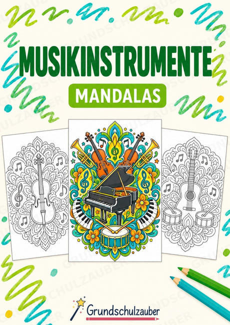Musikinstrumente Mandalas Ausmalbilder – Musikinstrumente – 15 Malvorlagen – Cover