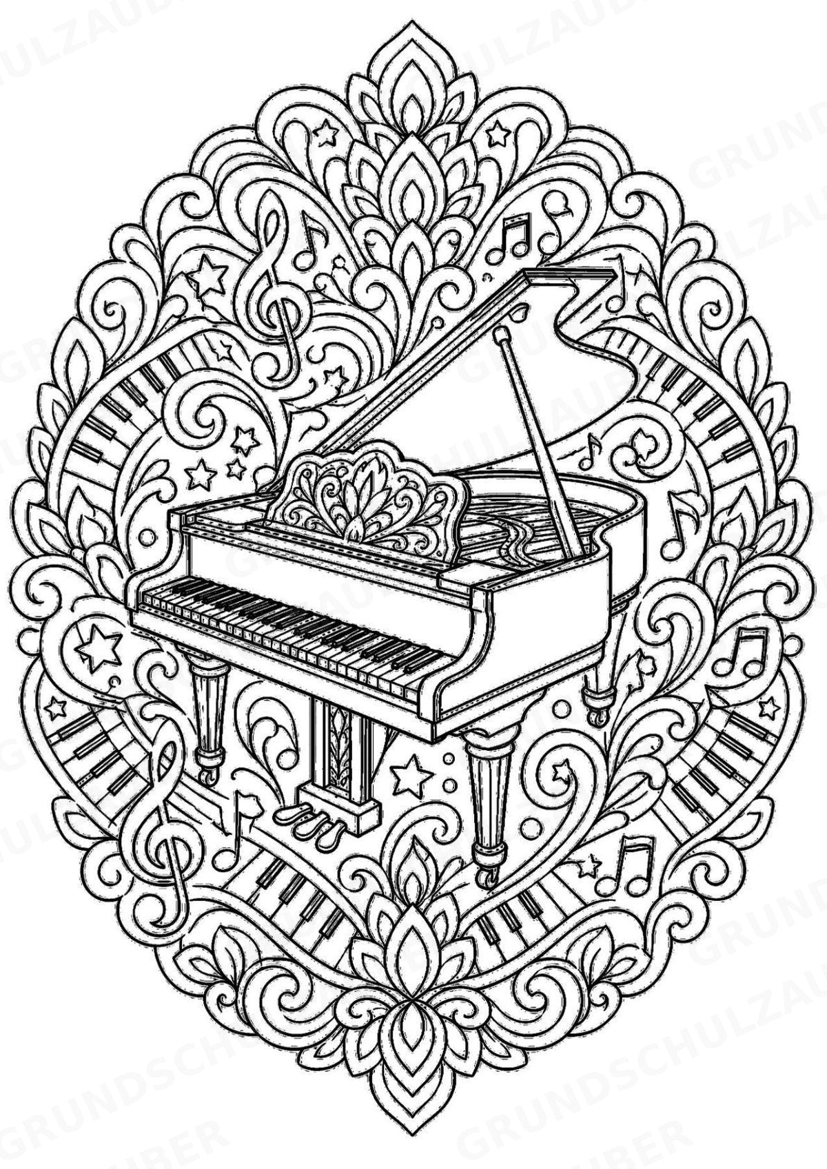 Musikinstrumente Mandalas Ausmalbilder – Musikinstrumente – 15 Malvorlagen – Materialseite 2