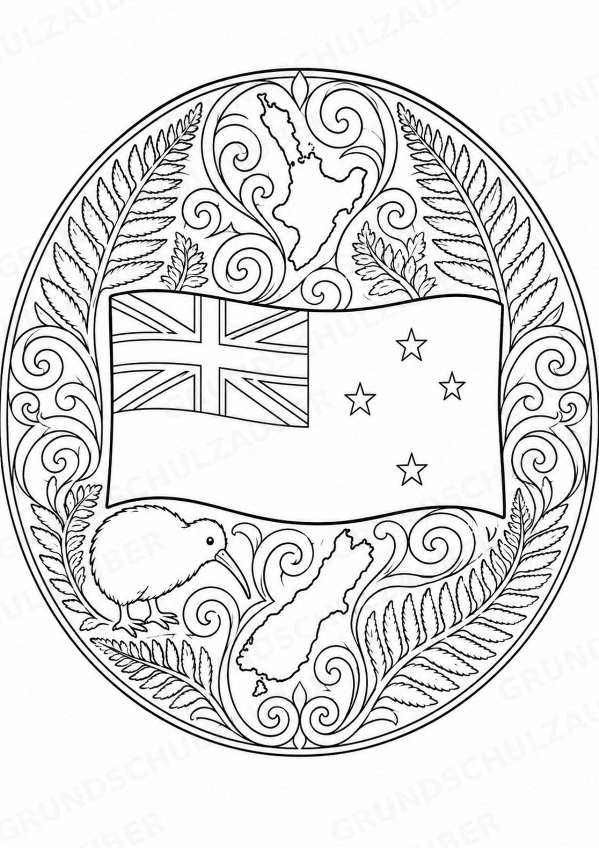Neuseeland Mandalas Ausmalbilder – Länder und Kulturen – 15 Malvorlagen – Materialseite 2