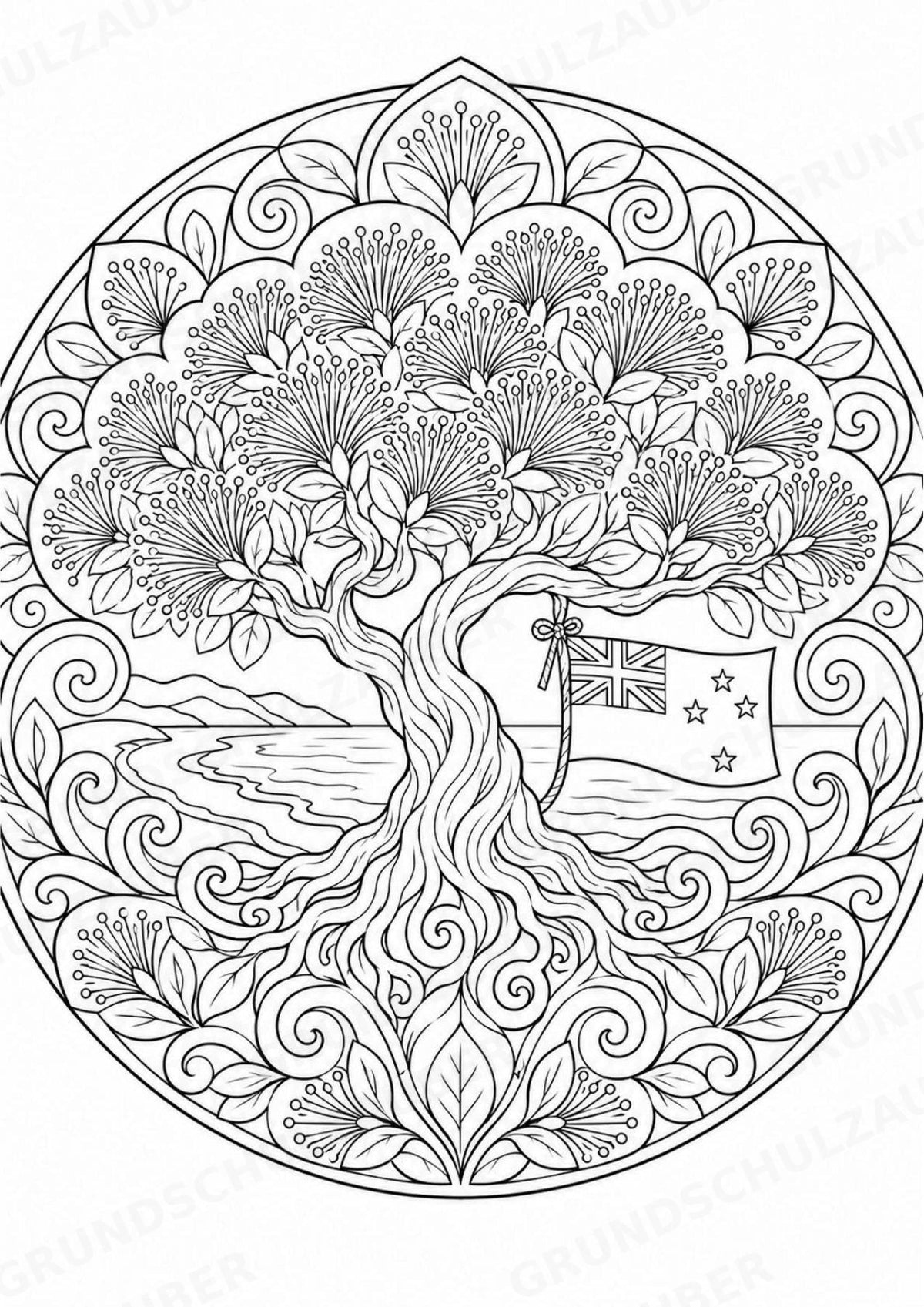 Neuseeland Mandalas Ausmalbilder – Länder und Kulturen – 15 Malvorlagen – Materialseite 7