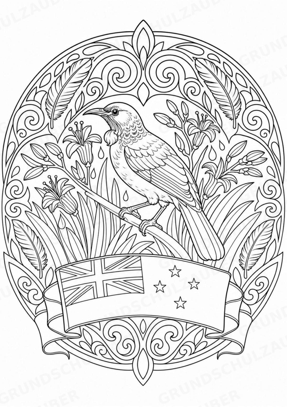 Neuseeland Mandalas Ausmalbilder – Länder und Kulturen – 15 Malvorlagen – Materialseite 8