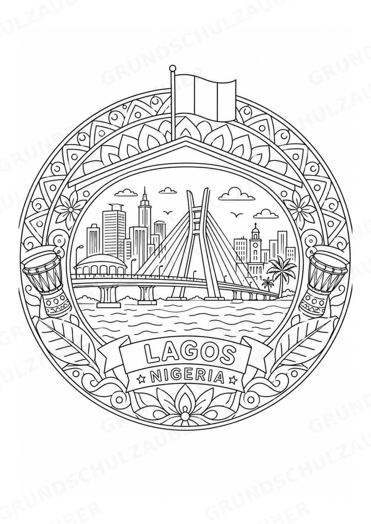 Nigeria Mandalas Ausmalbilder – Länder und Kulturen – 15 Malvorlagen – Materialseite 3