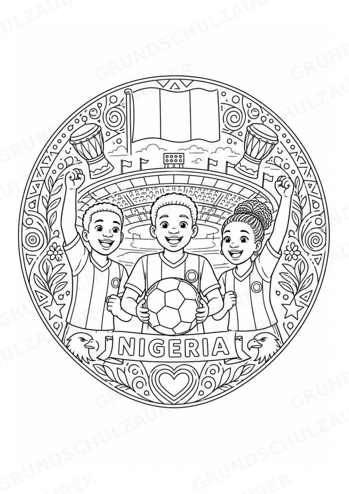 Nigeria Mandalas Ausmalbilder – Länder und Kulturen – 15 Malvorlagen – Materialseite 6