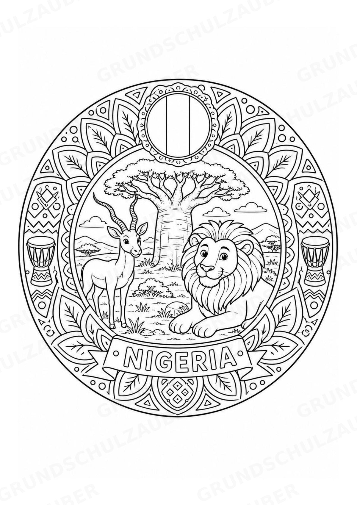 Nigeria Mandalas Ausmalbilder – Länder und Kulturen – 15 Malvorlagen – Materialseite 7