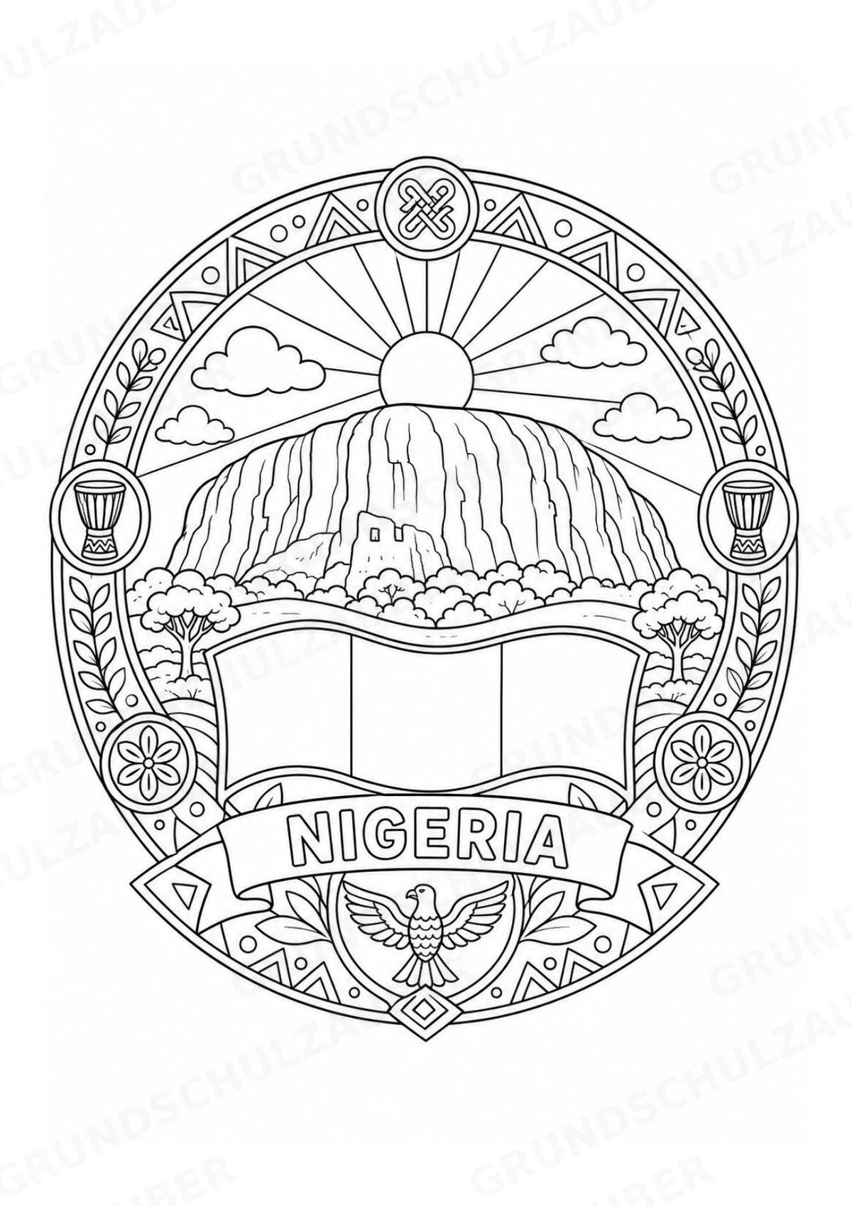 Nigeria Mandalas Ausmalbilder – Länder und Kulturen – 15 Malvorlagen – Materialseite 8