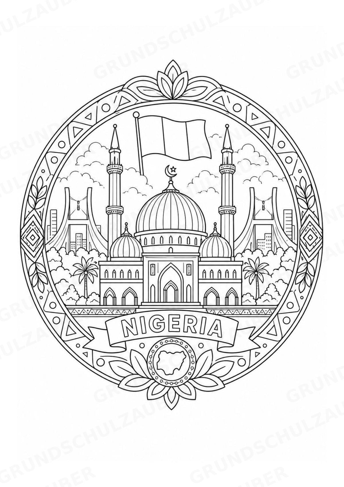 Nigeria Mandalas Ausmalbilder – Länder und Kulturen – 15 Malvorlagen – Materialseite 14