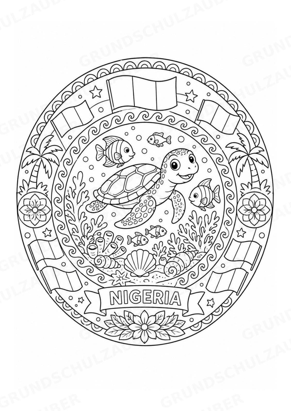 Nigeria Mandalas Ausmalbilder – Länder und Kulturen – 15 Malvorlagen – Materialseite 15