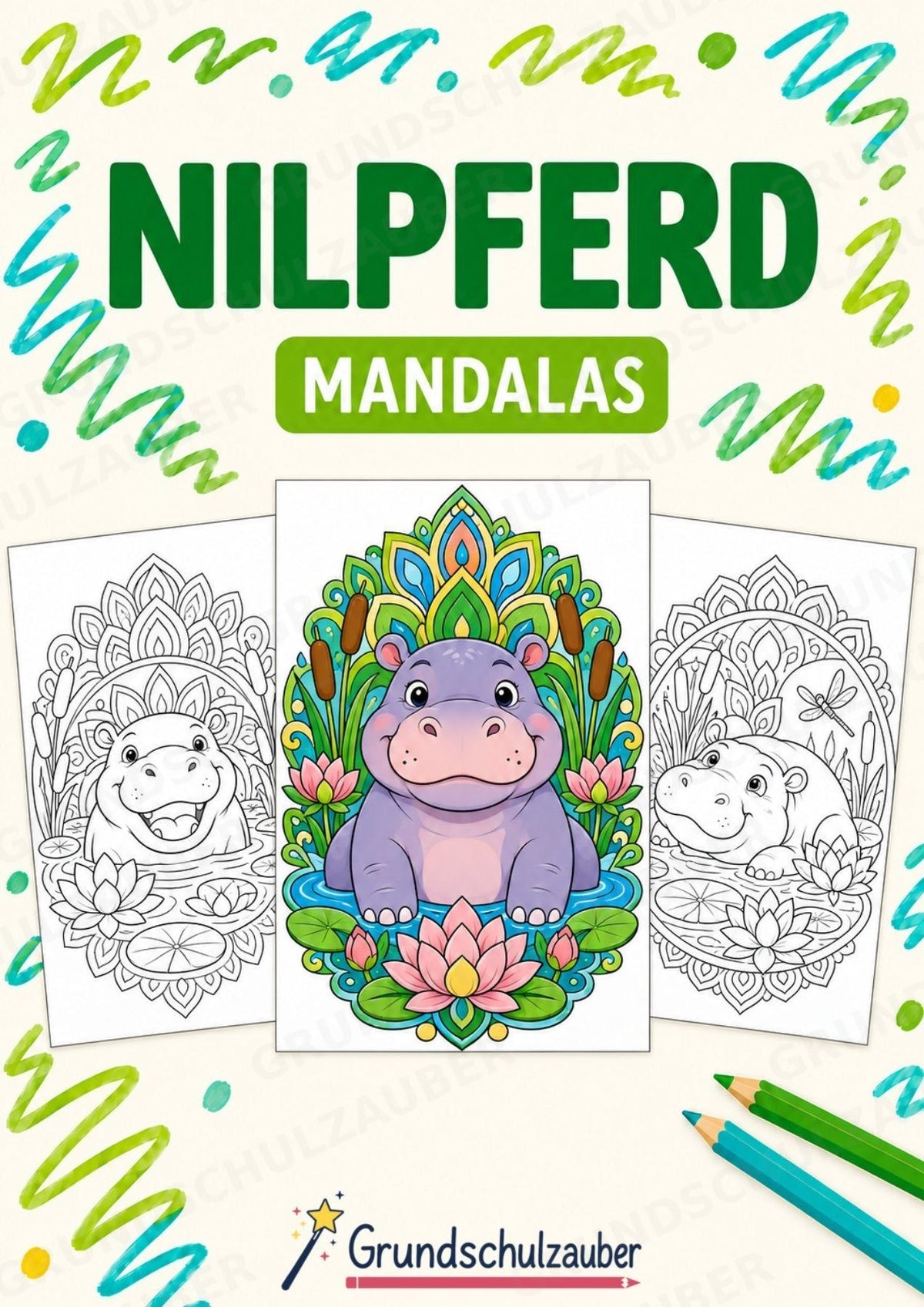 Nilpferd Mandalas Ausmalbilder – Allgemeine Themen – 15 Malvorlagen – Cover