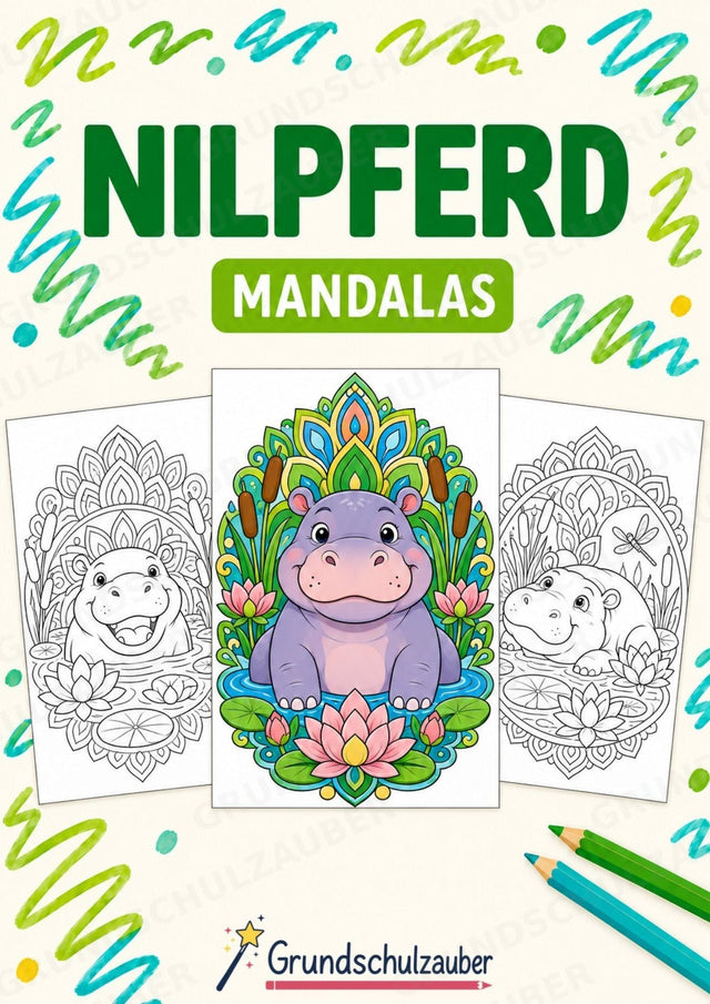 Nilpferd Mandalas Ausmalbilder – Allgemeine Themen – 15 Malvorlagen – Cover
