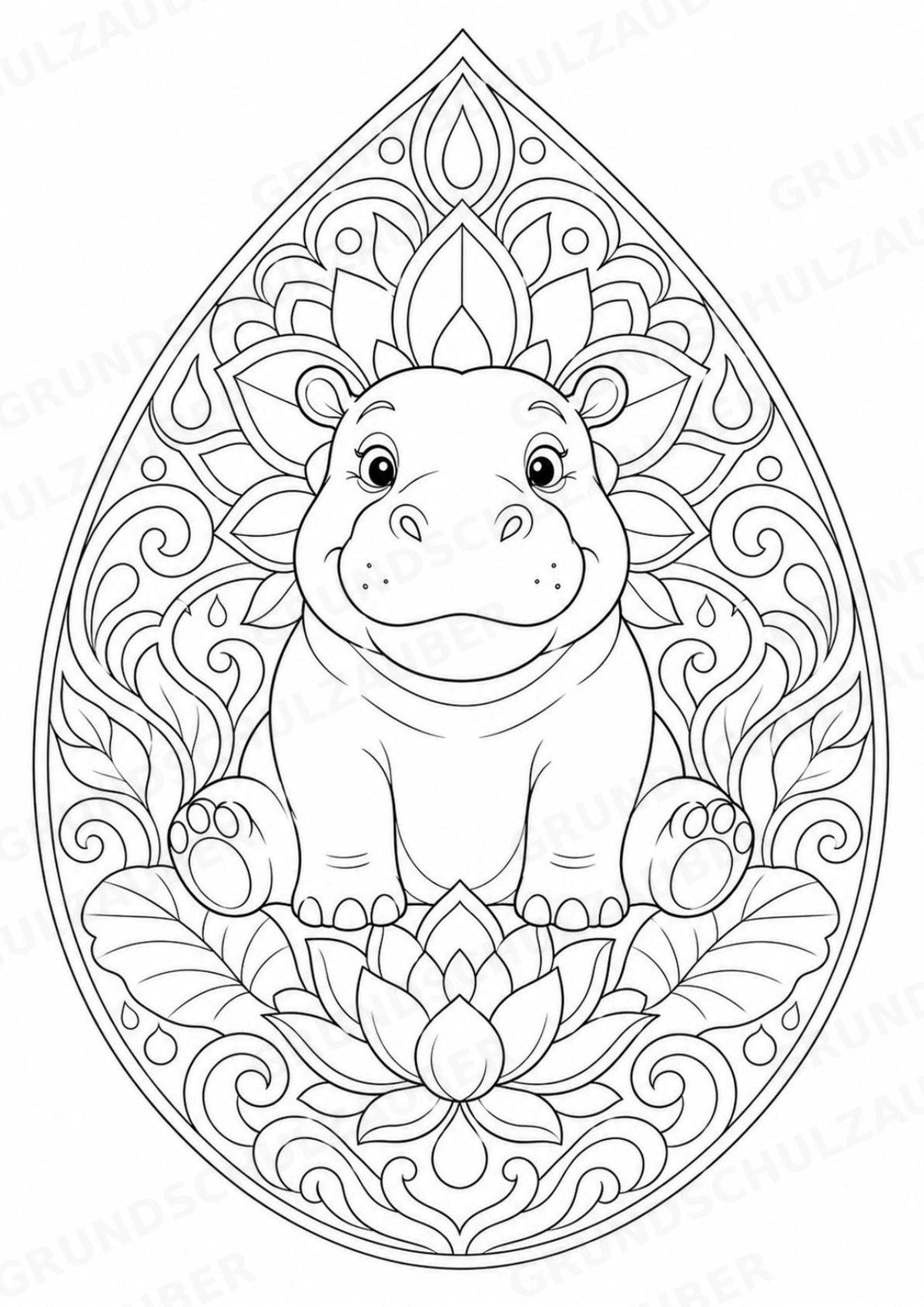 Nilpferd Mandalas Ausmalbilder – Allgemeine Themen – 15 Malvorlagen – Materialseite 2