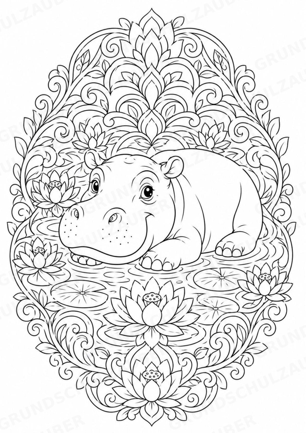 Nilpferd Mandalas Ausmalbilder – Allgemeine Themen – 15 Malvorlagen – Materialseite 4