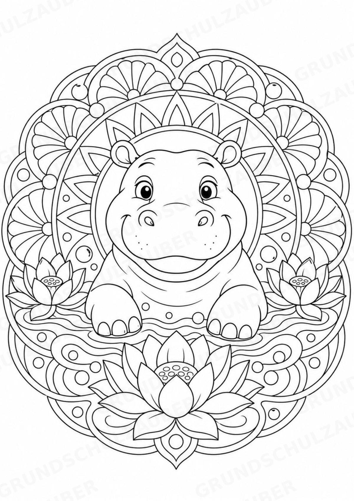 Nilpferd Mandalas Ausmalbilder – Allgemeine Themen – 15 Malvorlagen – Materialseite 5
