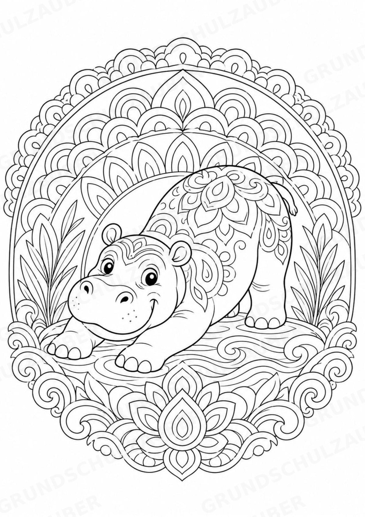 Nilpferd Mandalas Ausmalbilder – Allgemeine Themen – 15 Malvorlagen – Materialseite 10