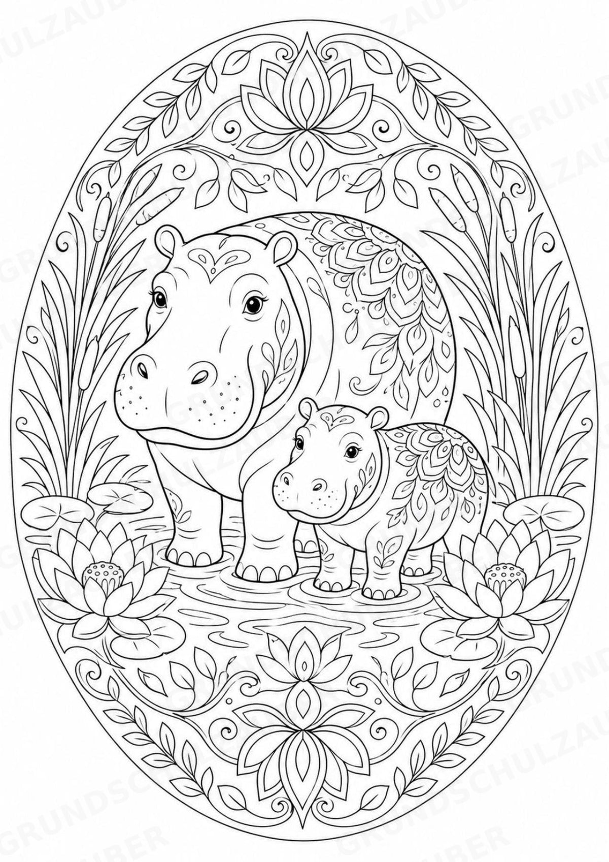 Nilpferd Mandalas Ausmalbilder – Allgemeine Themen – 15 Malvorlagen – Materialseite 11