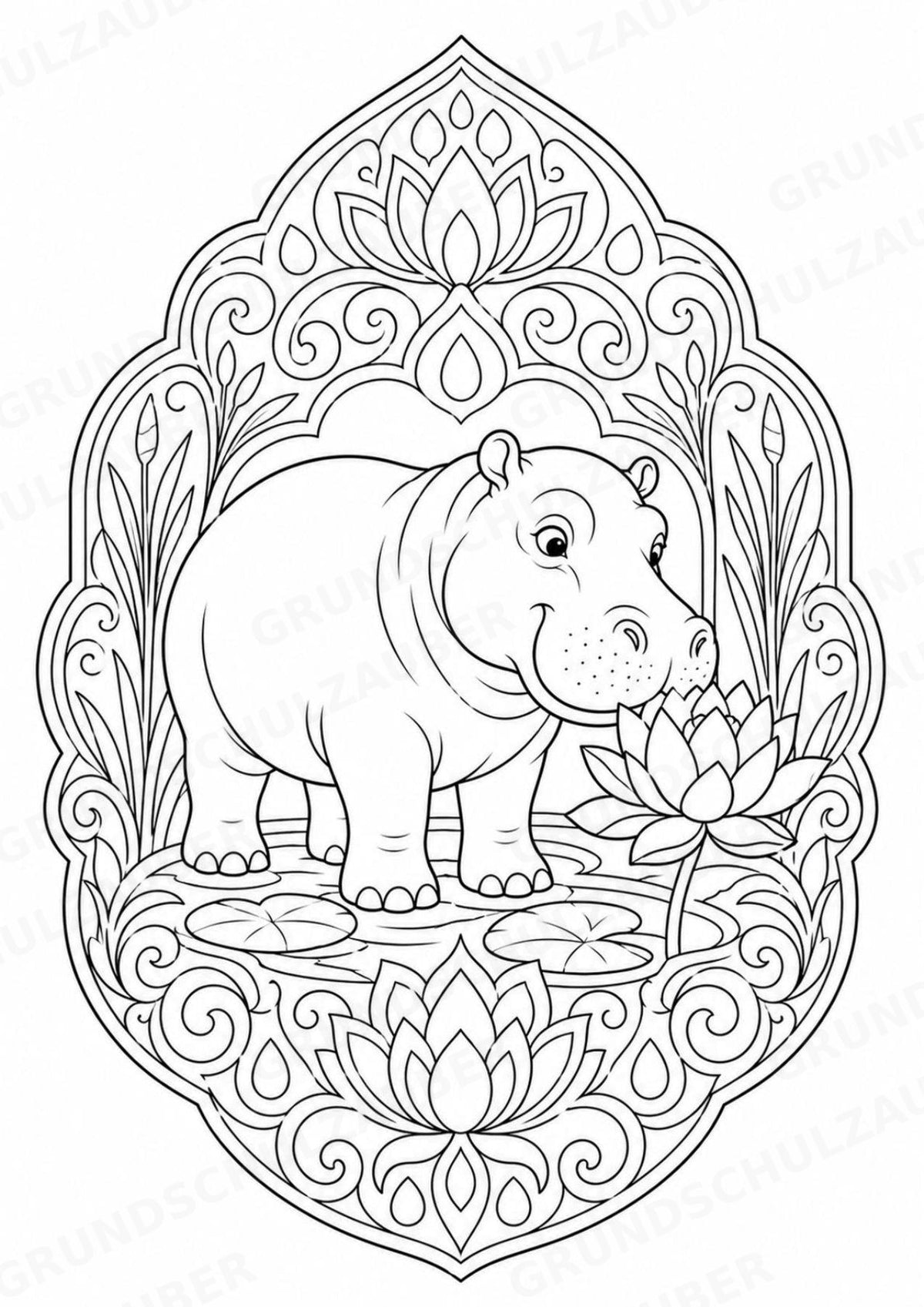 Nilpferd Mandalas Ausmalbilder – Allgemeine Themen – 15 Malvorlagen – Materialseite 15