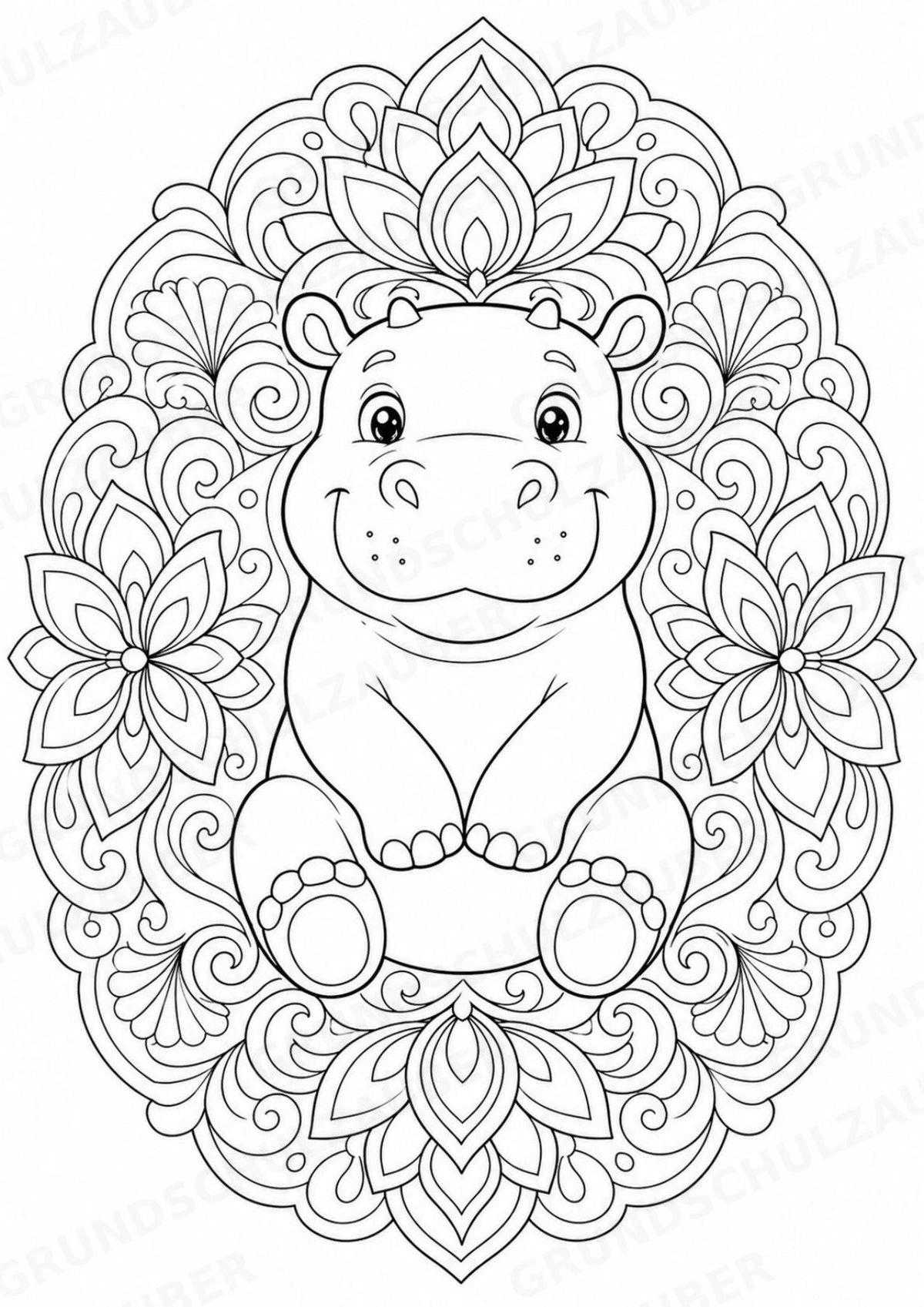 Nilpferd Mandalas Ausmalbilder – Allgemeine Themen – 15 Malvorlagen – Materialseite 16