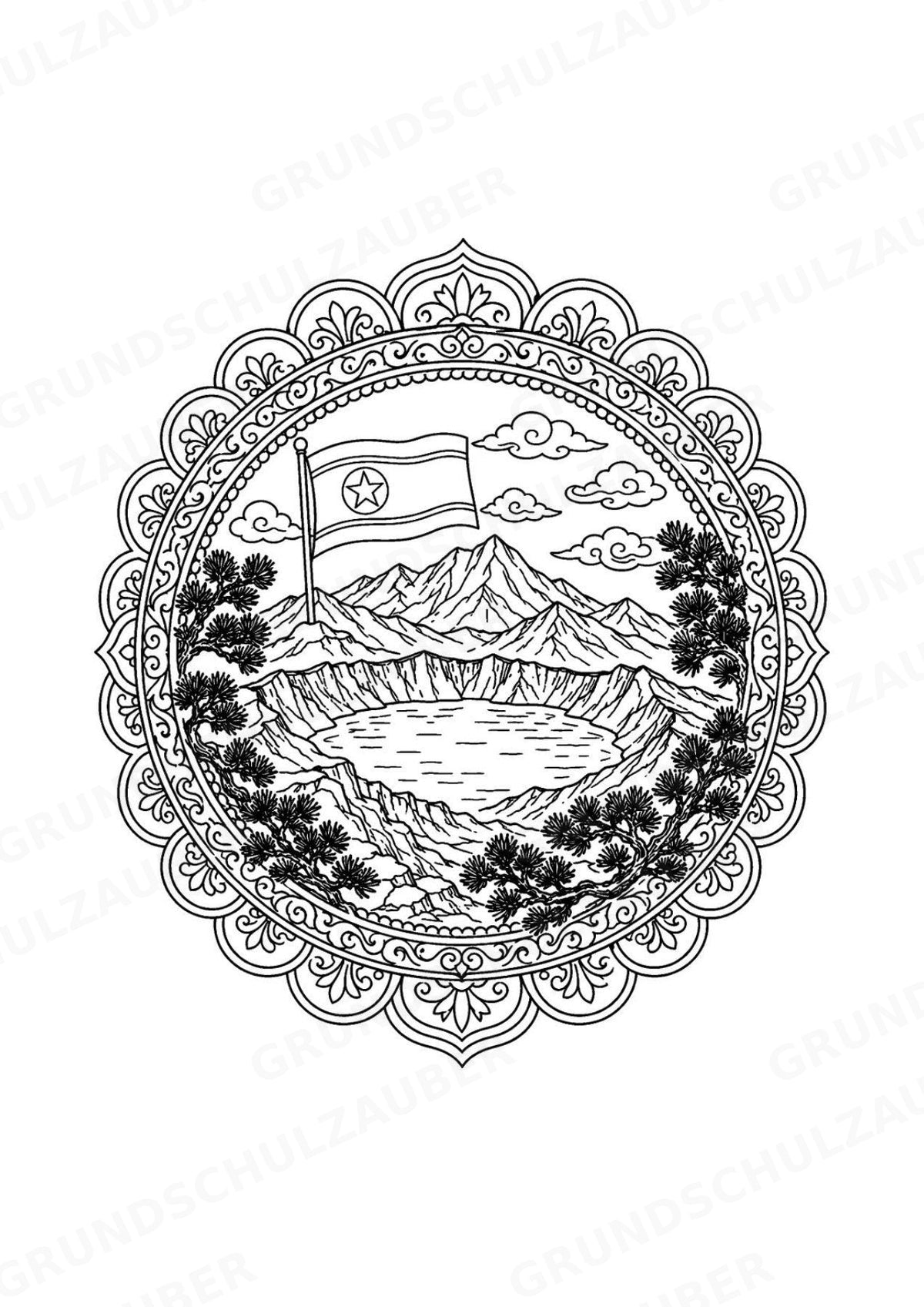 Nordkorea Mandalas Ausmalbilder – Länder und Kulturen – 15 Malvorlagen – Materialseite 2