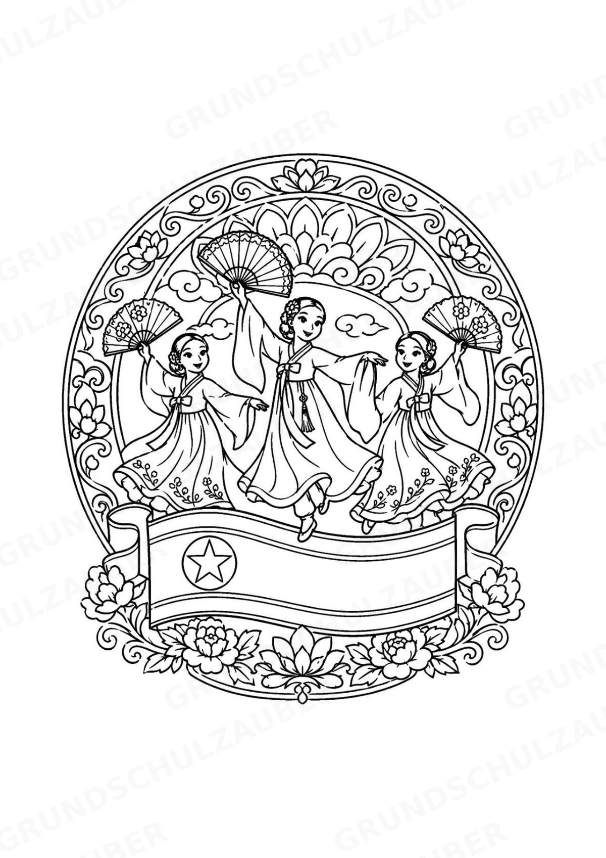 Nordkorea Mandalas Ausmalbilder – Länder und Kulturen – 15 Malvorlagen – Materialseite 5