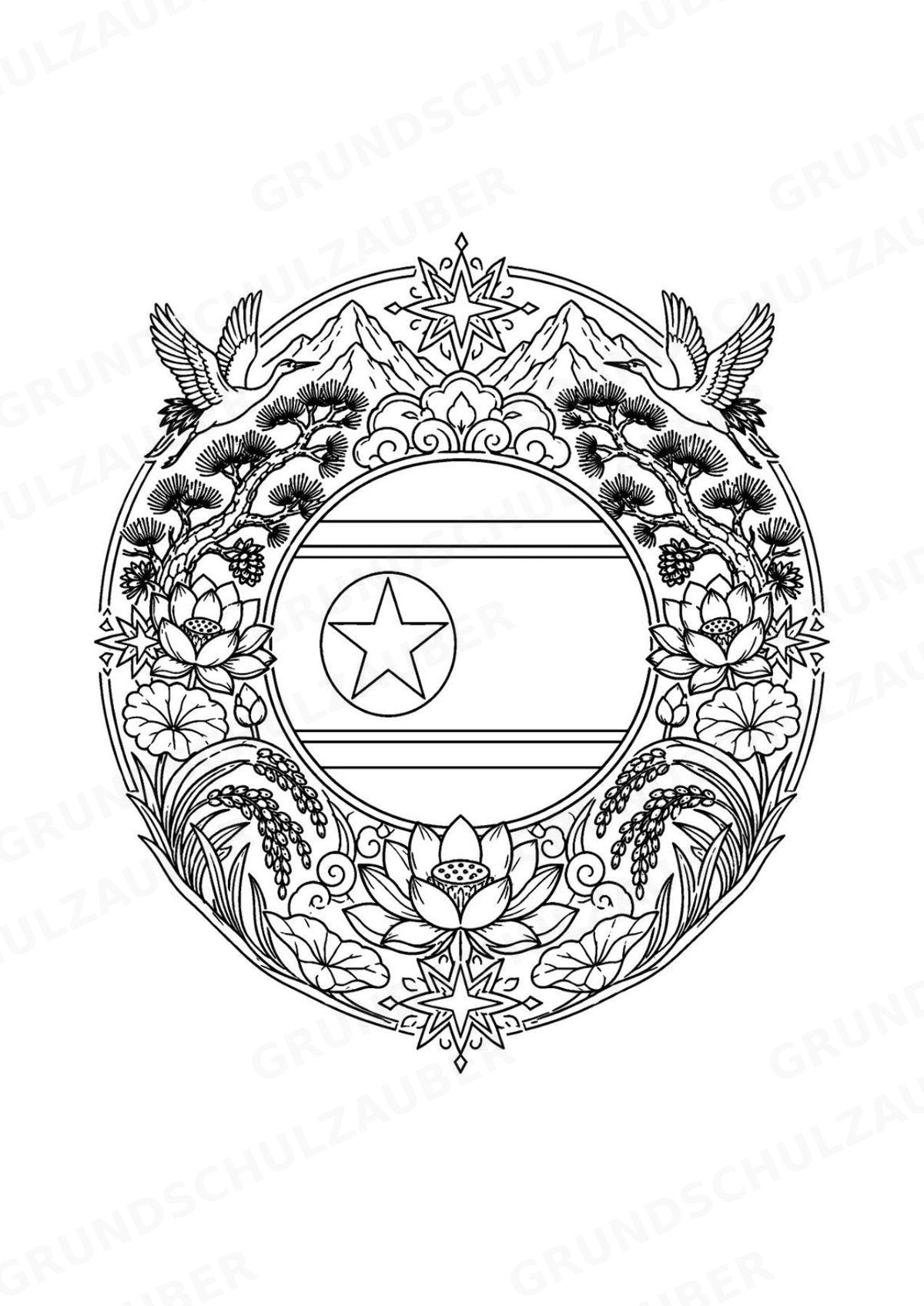 Nordkorea Mandalas Ausmalbilder – Länder und Kulturen – 15 Malvorlagen – Materialseite 7