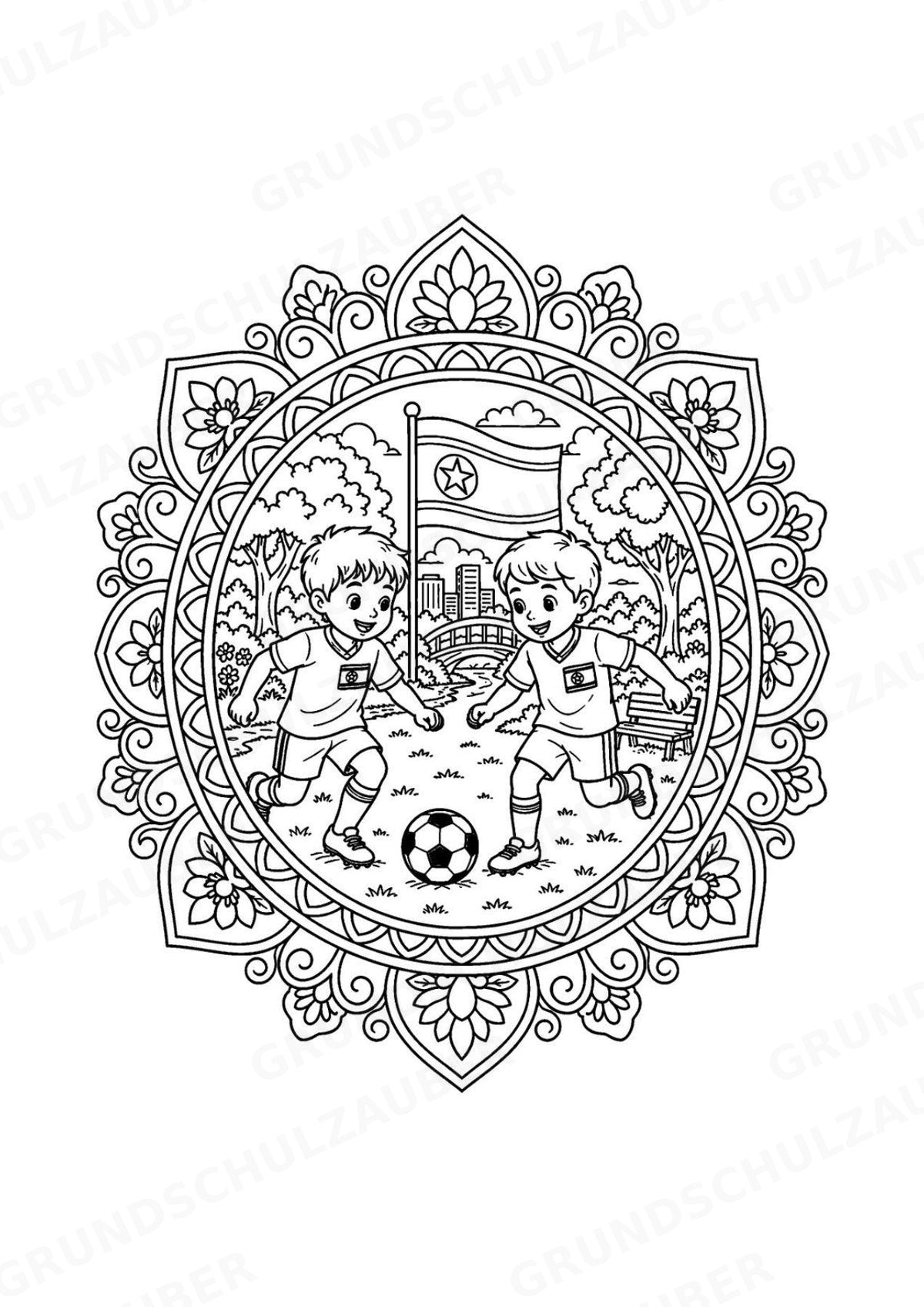 Nordkorea Mandalas Ausmalbilder – Länder und Kulturen – 15 Malvorlagen – Materialseite 13