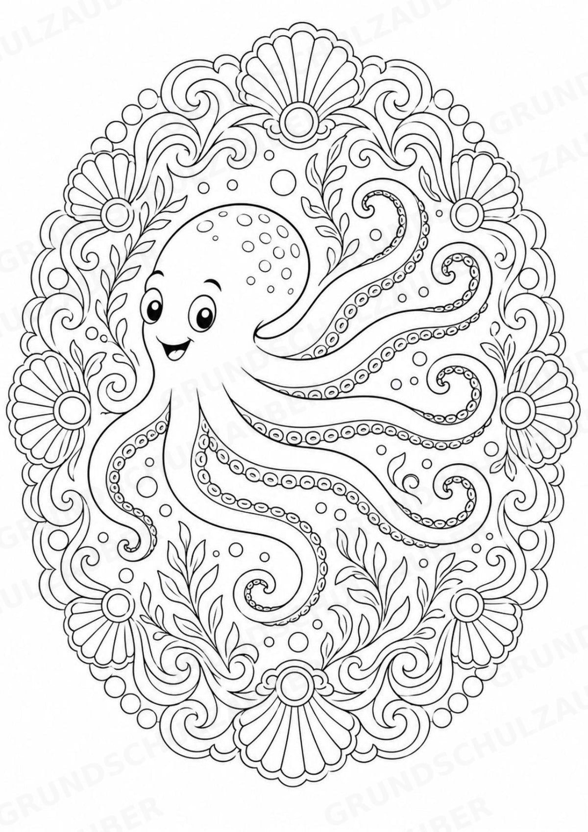 Oktopus Mandalas Ausmalbilder – Tiere – 15 Malvorlagen – Materialseite 3
