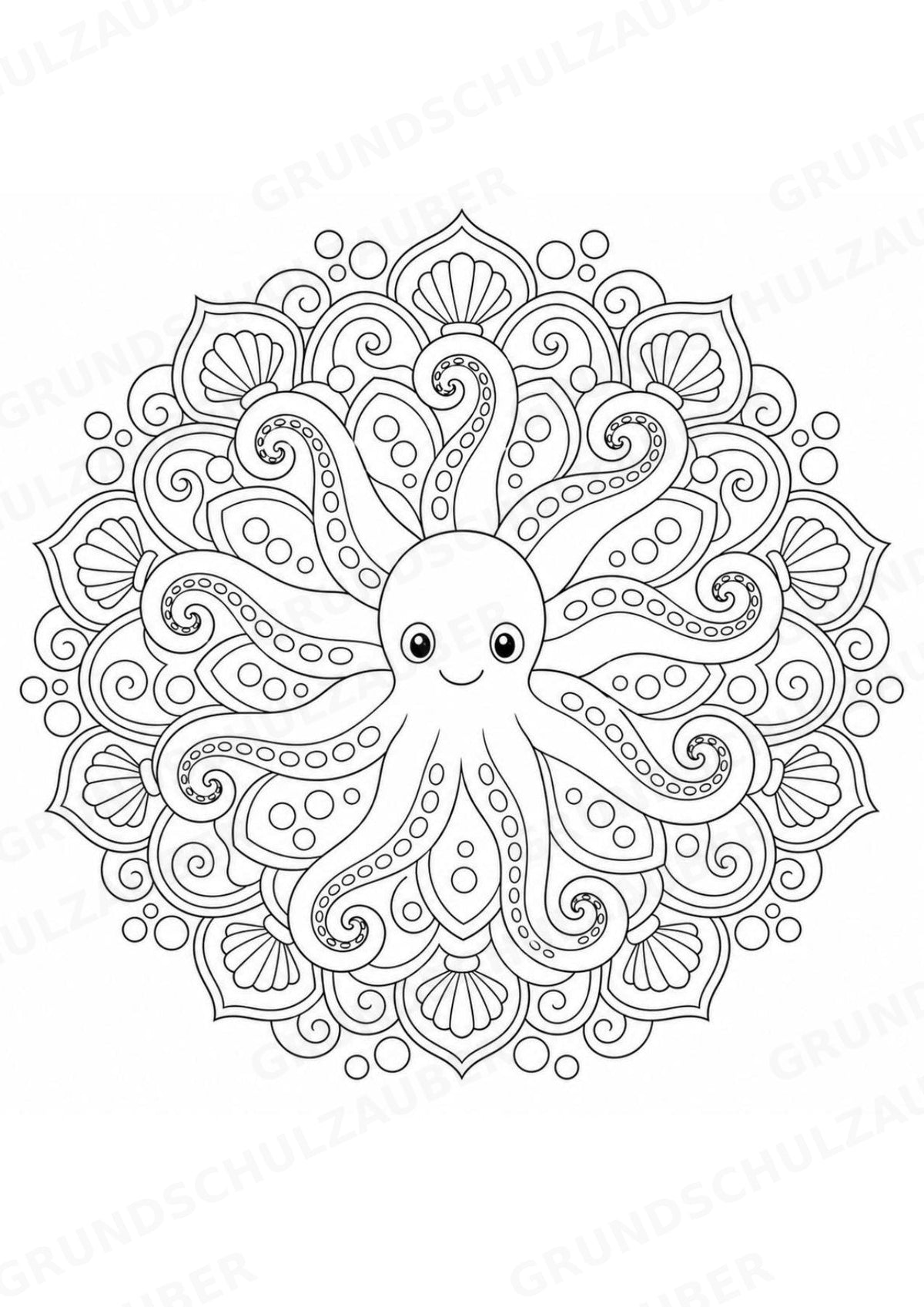 Oktopus Mandalas Ausmalbilder – Tiere – 15 Malvorlagen – Materialseite 4