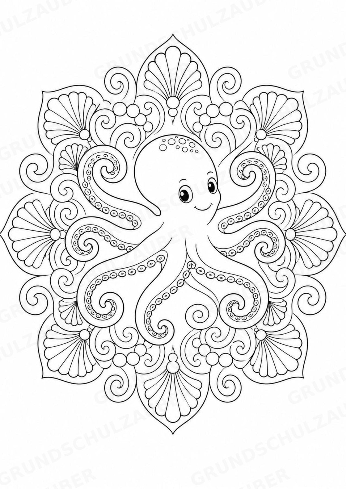 Oktopus Mandalas Ausmalbilder – Tiere – 15 Malvorlagen – Materialseite 6