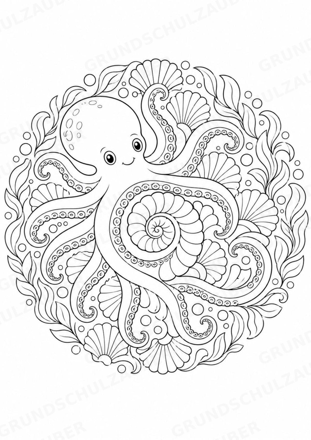 Oktopus Mandalas Ausmalbilder – Tiere – 15 Malvorlagen – Materialseite 7