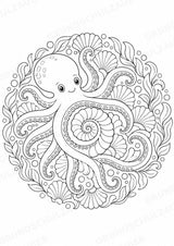 Oktopus Mandalas Ausmalbilder – Tiere – 15 Malvorlagen – Materialseite 7