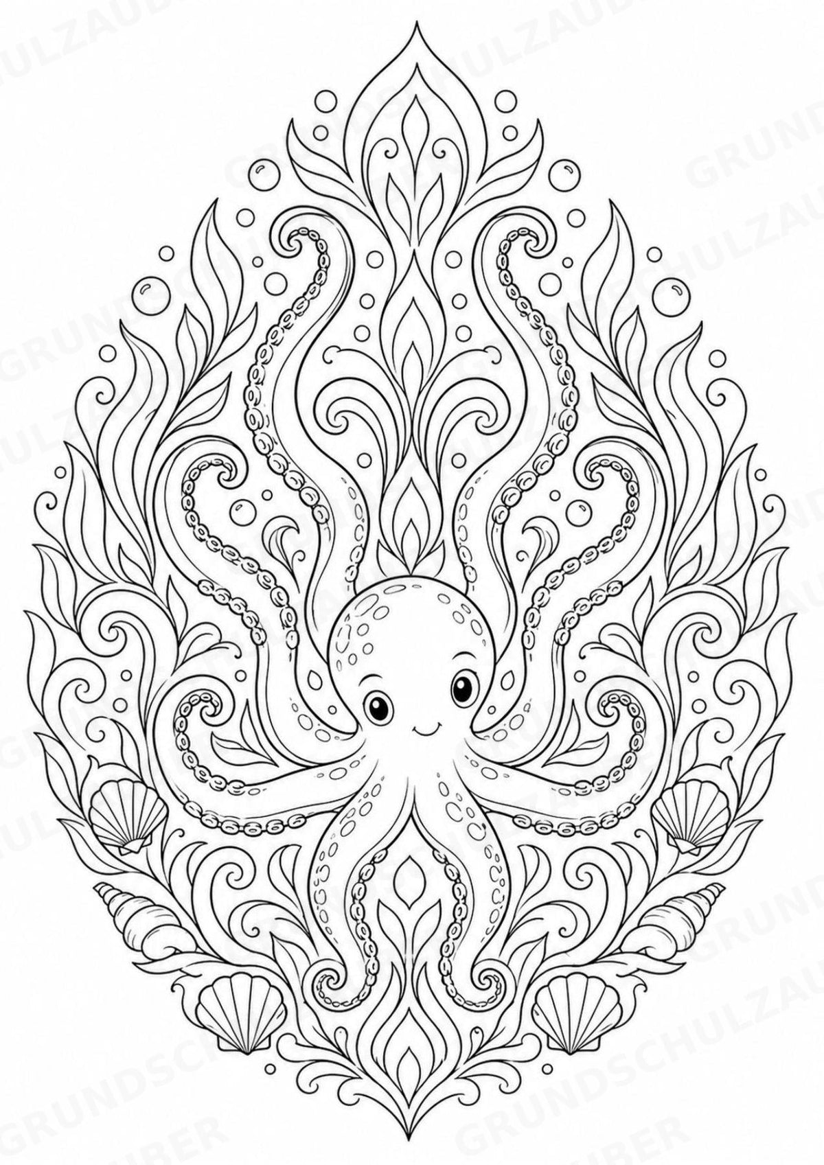 Oktopus Mandalas Ausmalbilder – Tiere – 15 Malvorlagen – Materialseite 11