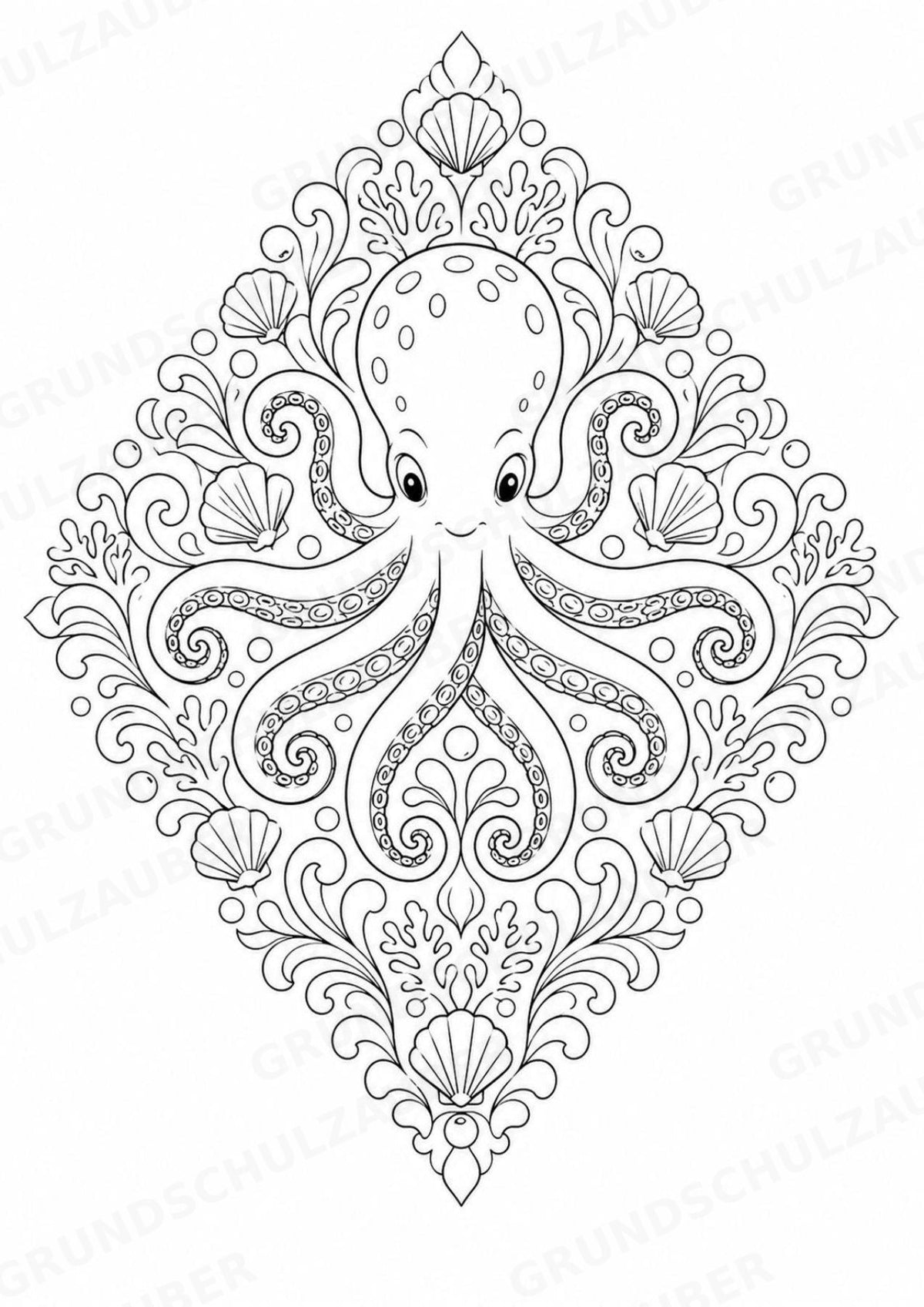 Oktopus Mandalas Ausmalbilder – Tiere – 15 Malvorlagen – Materialseite 12