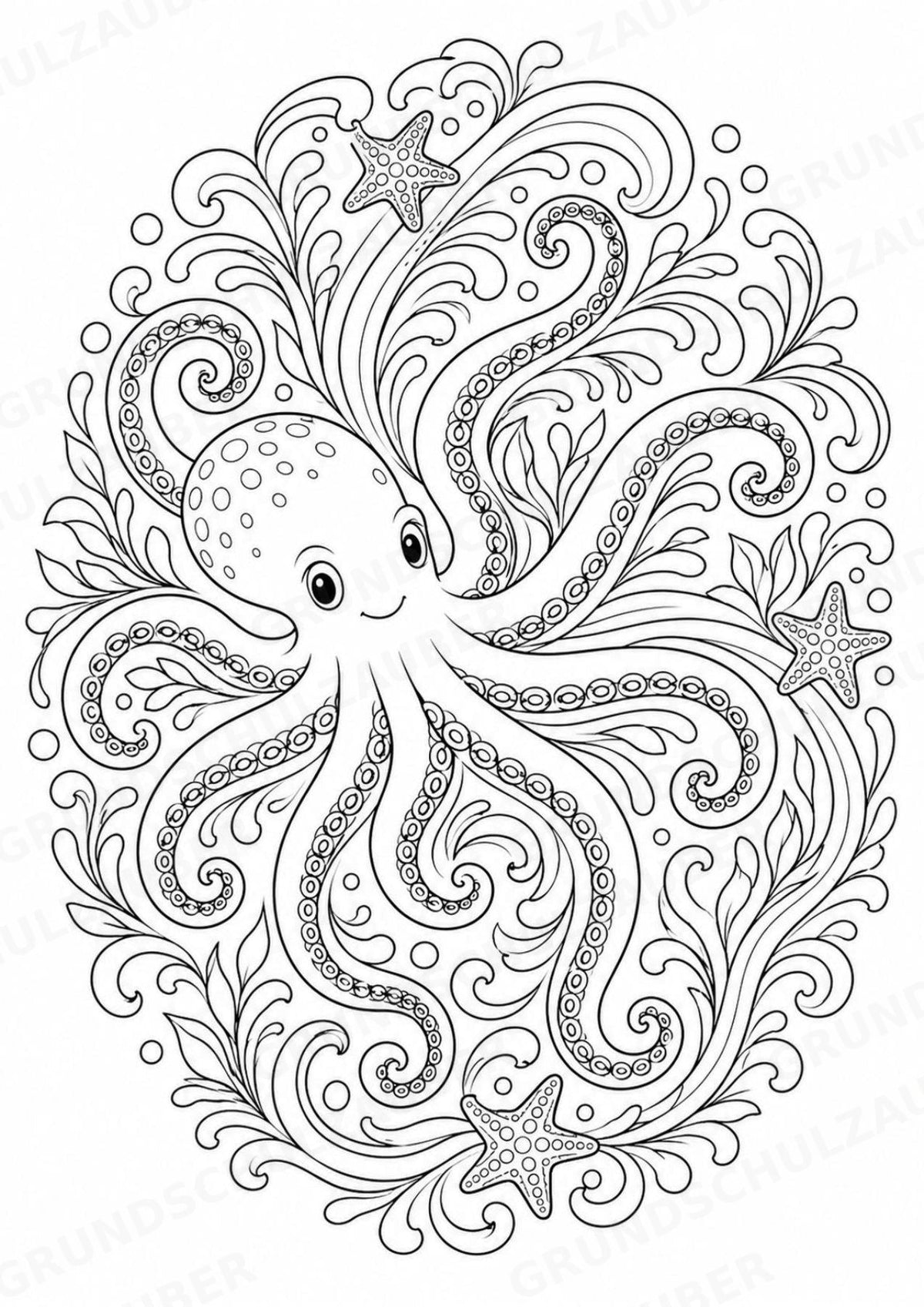 Oktopus Mandalas Ausmalbilder – Tiere – 15 Malvorlagen – Materialseite 15